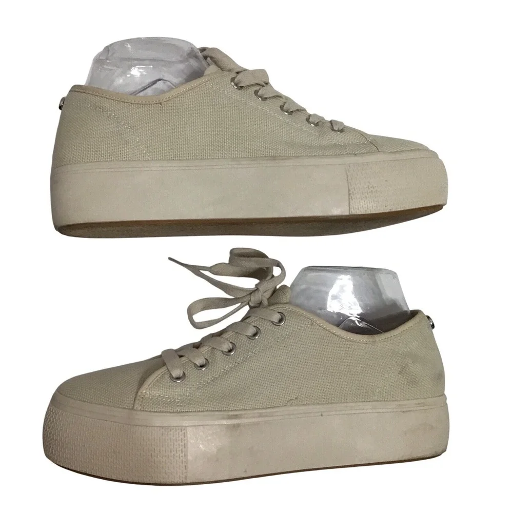 Steve‎ Madden Platform Canvas Sneakers Tan Beige Lace Up Low Top Men Size
